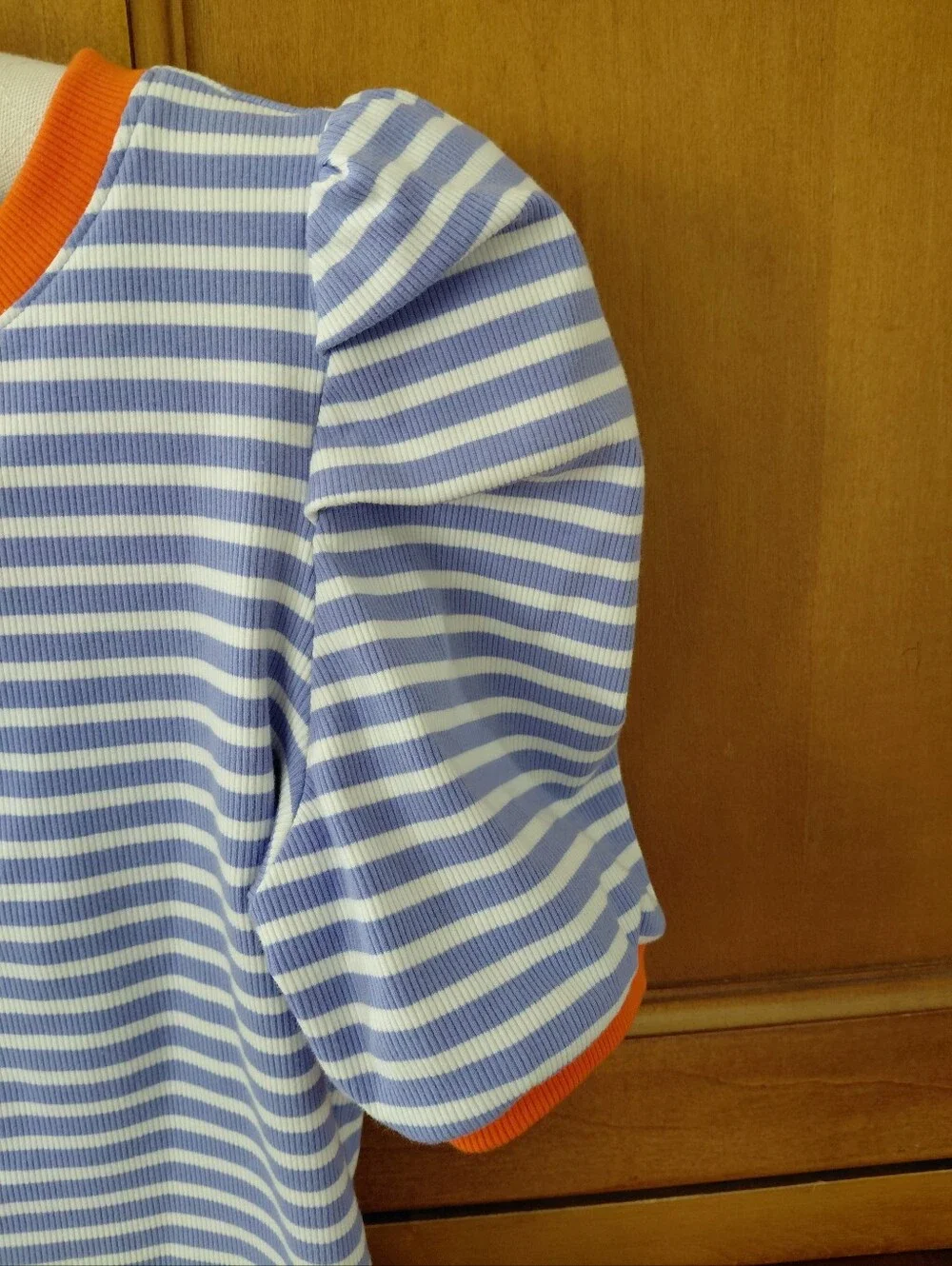 Anthropologie Maeve Puff Sleeve Striped Top Blue White Orange Size XS Boho